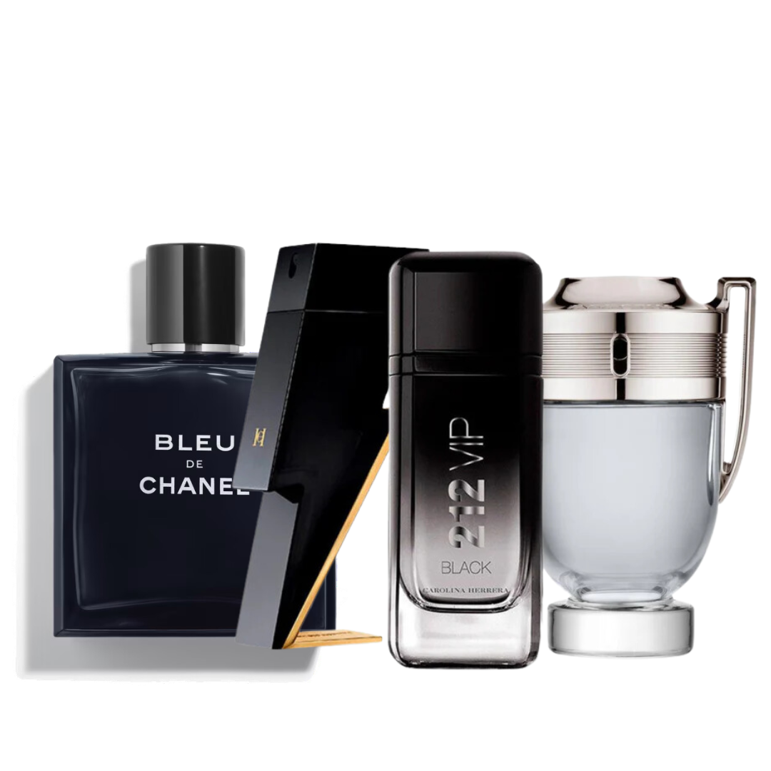 4 Parfums - Bleu de Chanel, Carolina Herrera BAD BOY, Carolina Herrera 212 VIP BLACK e Paco Rabanne INVICTUS 100ml (ACHETEZ 1, OBTENEZ 4)